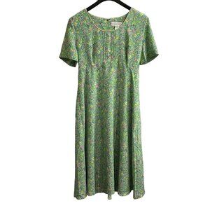 Vintage Alexandra Michaels Dress Womens 14P Green Floral Maxi Cottagecore Boho